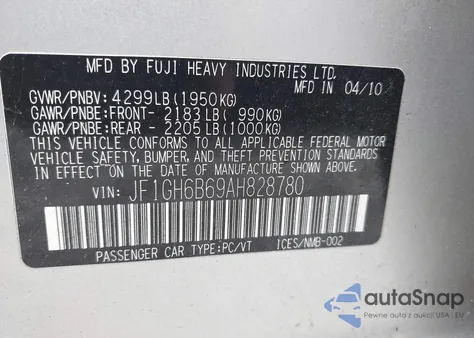 2010 Subaru Impreza 2.5I Premium из США, поврежденный, VIN JF1GH6B69AH828780